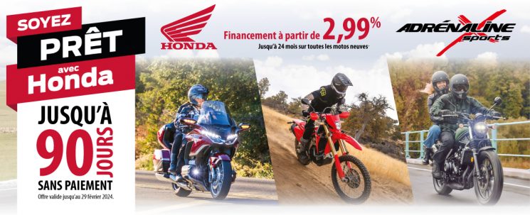 Promo Motos Honda 90 jours sans paiements